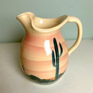 Ellis Prod Pottery Vintage Clay Pitcher with Desert Motif Signed by Artist 1994
